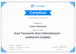 Certyfikat kursu Tworzenie stron internetowych