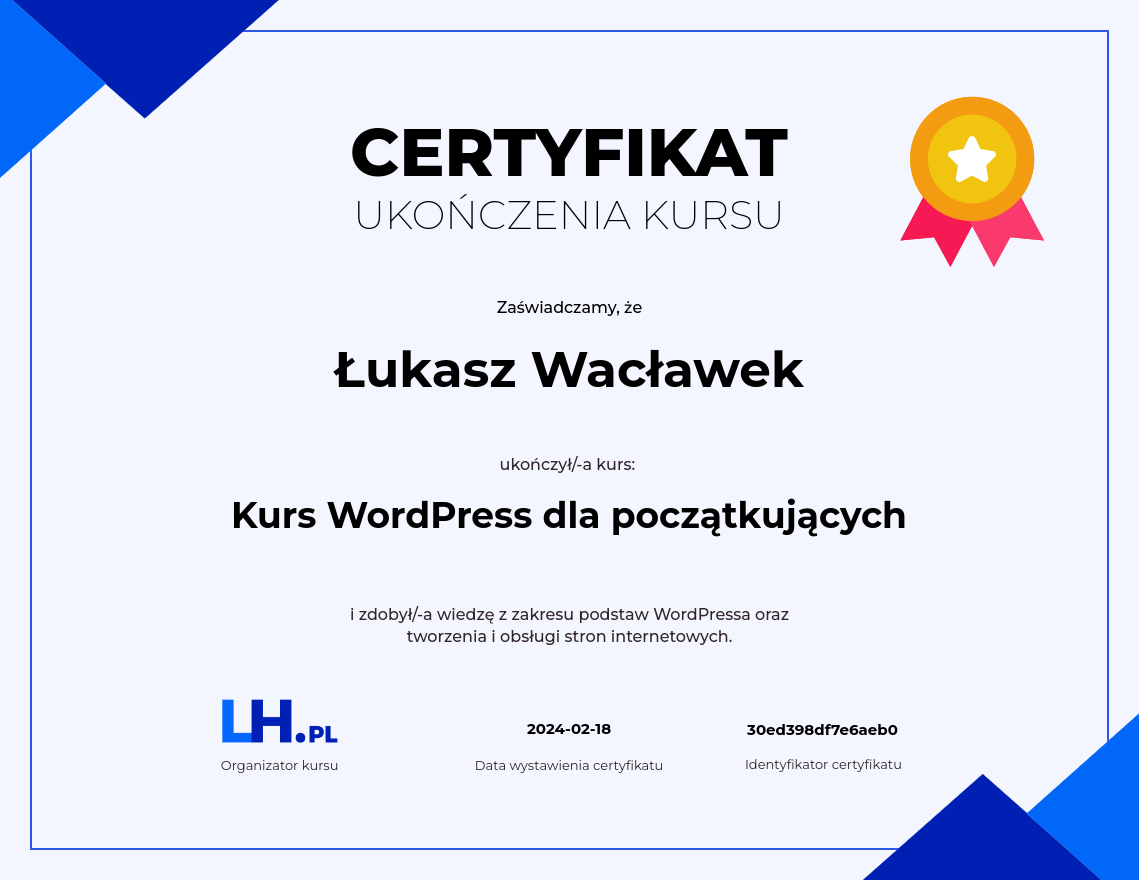Certyfikat kursu WordPress